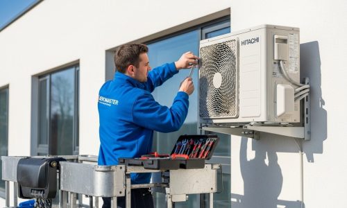 мастер обслуживает кондиционер